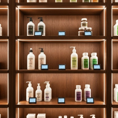 Smart shelves with neatly organized pet care products