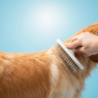Close-up of a dog's fluffy, clean coat being gently brushed and dried, no text, no words, no typography, clean image